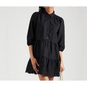 GAP Black Mini Dress Eyelet Tiered 3/4‎ Sleeve Shirt Dress - Women's Medium